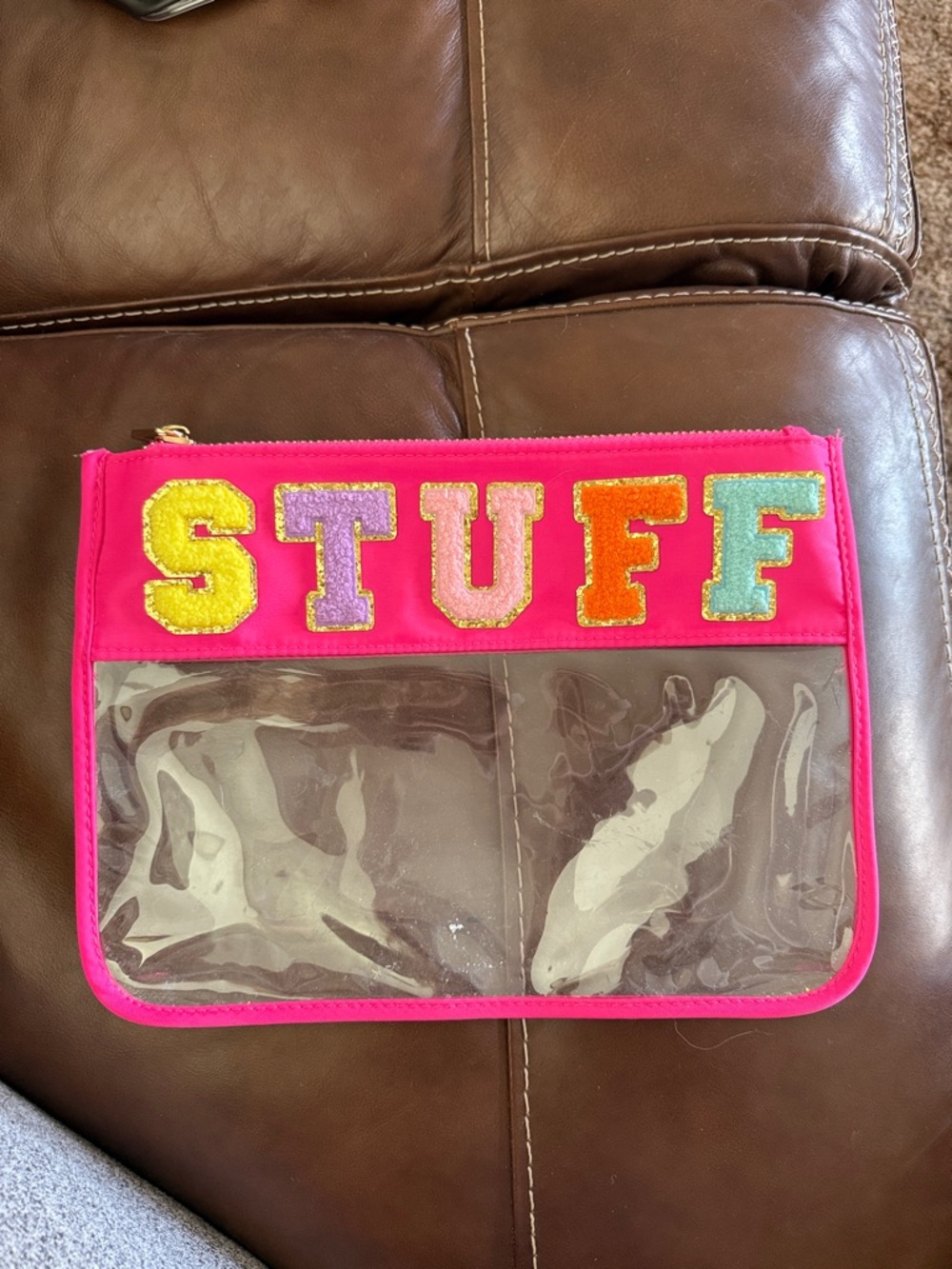 Hot Pink 'STUFF' Clear Pouch